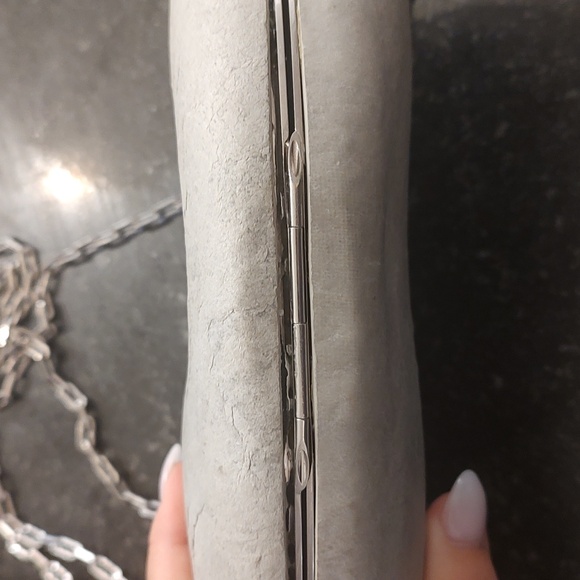 Bottega Veneta Frame Chain Clutch Pebble Rock Mini Stone Bag-Used- Grey - Picture 5 of 14